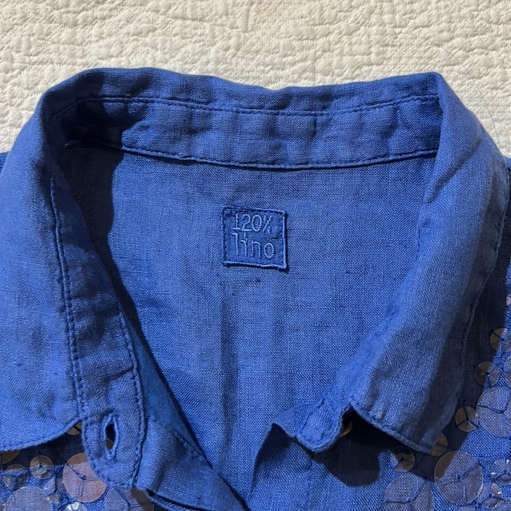 120% Lino linen embellished front Button Down. Size IT 44. - Picture 7 of 12